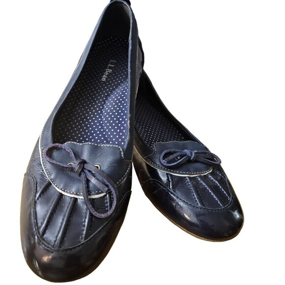 LL Bean Coastal Rain Low Duck Skimmers Womens Size 9M Navy Patent Blue - Picture 1 of 11